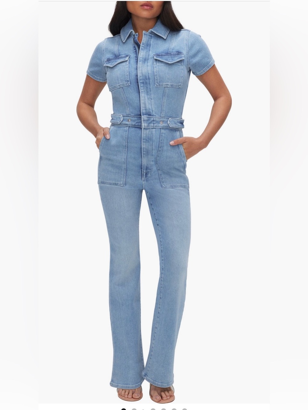 NWT! Retail $199Good American Light Blue Denim Top with Label Detail